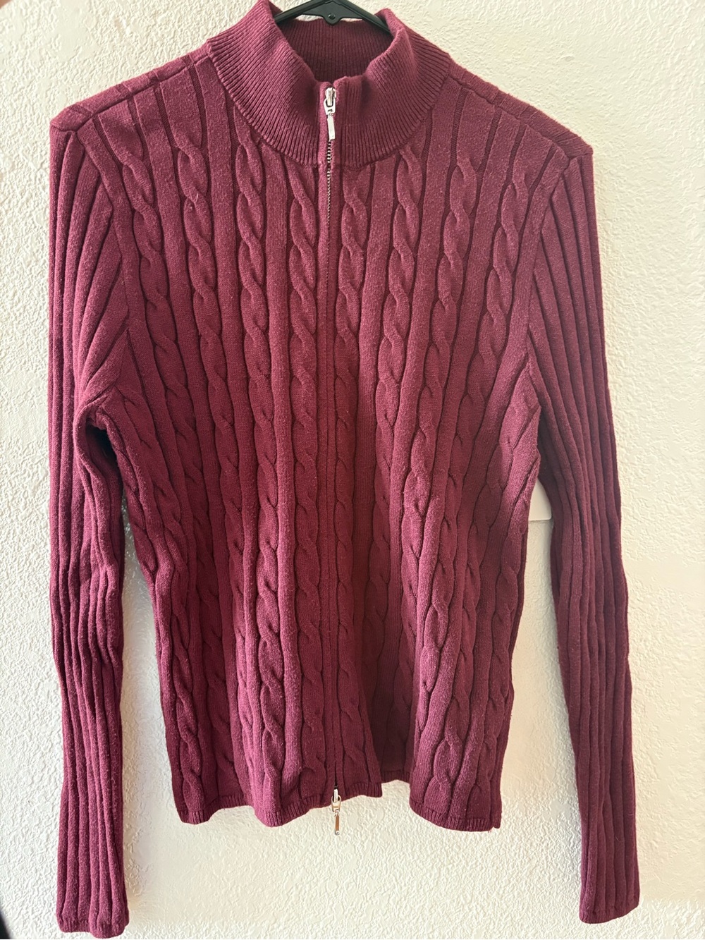 Vintage Hollister Cable-Knit Zip Mock Neck Sweater - Burgundy